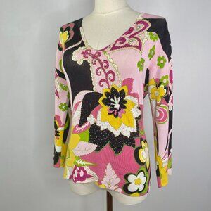 Michelle Nicole - Pink Abstract Floral Sweater